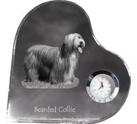 Bearded Collie - horloge en cristal avec photo du chien, étagère en forme de cœur avec horloge, horloge sur pied personnalisée de la marque Art-Dog