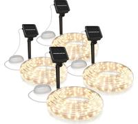 BEARWARE Guirlande lumineuse 4x LED, solaire 10m blanc chaud, intérieur & extérieur, panneau solaire avec batterie, 100 Leds, IP44