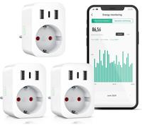 BEARWARE Prise WLAN avec USB, télécommande WiFi 2,4Ghz via l'application Smart life,vocale, 3-St, minuterie, compteur d'énergie, chargeur USB, compte à rebours