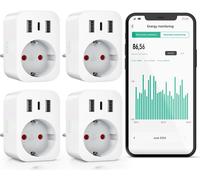 BEARWARE Prise WLAN avec USB, télécommande WiFi 2,4Ghz via l'application Smart life,vocale, 4-St, minuterie, compteur d'énergie, chargeur USB, compte à rebours