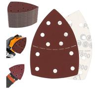 BEASAFY 100 Pièces Triangles de Ponçage, 11 Trous Feuilles Abrasives, Papier de Verre (Grain 40 60 80 120 180 240 320 400 600 800), Papier Abrasif pour Ponceuse Triangulaire