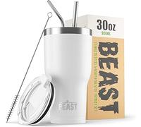 BEAST Mug Isotherme Cafe - 900ml I Blanc arctique I Acier Inoxydable I Réutilisable, Tasses Isothermes I 2 Pailles et Brosse Nettoyage I Thermos Cafés de Voyage Double Paroi I Café Chaud ou Glacé