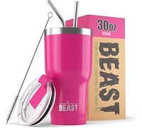 BEAST Mug Isotherme Cafe - 900ml I Rose Cup Cake I Acier Inoxydable I Réutilisable, Tasses Isothermes I 2 Pailles et Brosse Nettoyage I Thermos Cafés de Voyage Double Paroi I Café Chaud ou Glacé