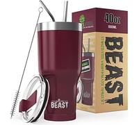 Beast Tumbler - 1050 ml (40 oz), Canneberge | Gobelet isotherme en acier inoxydable réutilisable | Avec 2 pailles et brosse de nettoyage | Double paroi, idéal pour café chaud ou glacé | Sans BPA