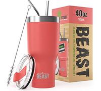Beast Tumbler - 1050 ml (40 oz), Corail | Gobelet isotherme en acier inoxydable réutilisable | Avec 2 pailles et brosse de nettoyage | Double paroi, idéal pour café chaud ou glacé | Sans BPA
