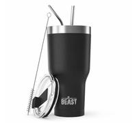Beast Tumbler - 1050 ml (40 oz), Noir Matt | Gobelet isotherme en acier inoxydable réutilisable | Avec 2 pailles et brosse de nettoyage | Double paroi, idéal pour café chaud ou glacé | Sans BPA