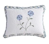 Beatrice Home Fashions Carnation Taie d'oreiller matelassée brodée Florale légère, Toutes Saisons, taie d'oreiller Standard, Bleu, 50,8 x 66 cm