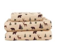 Beatrice Home Fashions Cozy Cabin Parure de lit 3 pièces en Microfibre avec Poches Profondes - Motif Patchwork Rustique à Carreaux - Marron et Vert Clair