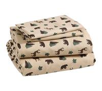 Beatrice Home Fashions Parure de lit Rustique 4 pièces en Microfibre avec Poche Profonde - Motif cabane Lodge Bear Cerf, Vert, Marron Clair