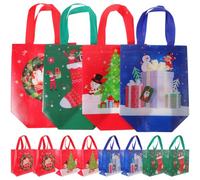 Beaupretty 12 Pièces Paquet Présents de Noël en Tissu Non Tissé, Pochette D'emballage à Poignées, Réutilisable et Facile à Ranger, pour Bonbons et Chocolats, Motifs Dessins Plusieurs styles