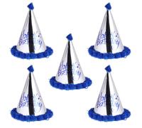 Beaupretty Accessoire de Costume Brillant en Papier Bleu 5 Chapeaux D'anniversaire Cone Pompon Lot de 5 Pièces pour Fête Costumée et Photos