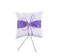 Beaupretty Coussin pour bagues en Satin Violet 18,5 x 18 cm, Coussin décoratif Double cœur pour Porteur d’alliances, Proposition, Accessoire de Mariage Occidental