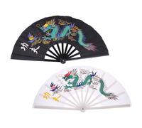 Beaupretty Éventail Pliant Chinois Kung Fu 2pcs en Plastique Léger Motif Dragon pour Tai Chi, Danse et Cosplay, Design Traditionnel et Moderne, Ventilateur Portatif