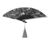 Beaupretty Éventail Pliant Rétro Compact et Rafraîchissant en Soie et Bambou Noir, Ventilateur de Style Chinois Élégant Couleur Aléatoire Accessoire pour Photographie et