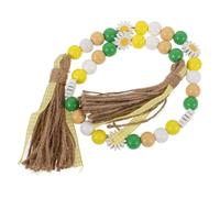 Beaupretty Guirlande de Perles en Bois avec Pompons en Corde de Lin, Décoration Murale Rustique Facile à Utiliser pour Porte et Mur, Perles Solides et Design Unique