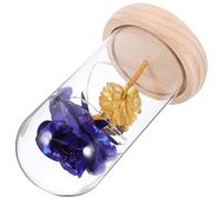 Beaupretty Lampe de Table Rose Éternelle sous Cloche en Verre avec Éclairage LED Décoratif Bleu, Dôme en Bois et Plastique, Faible Consommation, Fonctionne avec 3 Piles AAA