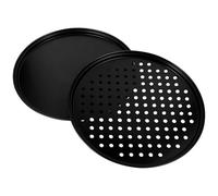 Beaupretty Plaques à Pizza Antiadhésives Perforées en Acier Carbone Noir, Lot de 2, Résistantes à Haute Température, pour Usage Professionnel et Gâteaux en Couches