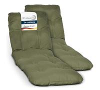 Beautissu 2X Coussin Bain de Soleil 190x60 cm Flair RL - 8 cm Épais Coussin Chaise Longue pour Jardin Terrasse Balcon - Confortable Matelas Transat Exterieur - Vert Olive