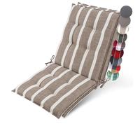 Beautissu 2X Premium Coussin Chaise Jardin Dossier Bas 100x50 cm Sun-NL - 8 cm Épaisseur Tissu Robuste Antidérapant & Résistance aux UV - Coussin Fauteuil avec Sangles Fixation Beige Blanc Rayé