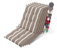 Beautissu 5X Premium Coussin Chaise Jardin Dossier Bas 100x50 cm Sun-NL - 8 cm Épaisseur Tissu Robuste Antidérapant & Résistance aux UV - Coussin Fauteuil avec Sangles Fixation Beige Blanc Rayé
