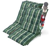 Beautissu 6X Premium Coussin Chaise Jardin Dossier Bas 100x50 cm Sun-NL - 8 cm Épaisseur Tissu Robuste Antidérapant & Résistance aux UV - Coussin Fauteuil avec Sangles Fixation Vert Carré