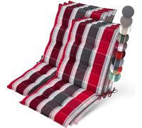 Beautissu 6X Premium Coussin Chaise Jardin Dossier Bas avec Sangles | 100x50cm 8cm épaisseur rouge anthracite rayé tissu robuste antidérapant résistance aux UV fauteuil Fixation galette Sun-NL