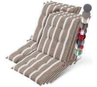 Beautissu 7X Premium coussin chaise jardin dossier bas Tissu robuste | 100x50cm beige blanc rayé 8cm épaisseur résistance aux UV avec sangles fixation Antidérapant Fauteuil appui-tête Sun-NL