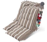 Beautissu 8X Premium Coussin Chaise Jardin Dossier Bas 100x50 cm Sun-NL - 8 cm Épaisseur Tissu Robuste Antidérapant & Résistance aux UV - Coussin Fauteuil avec Sangles Fixation Beige Blanc Rayé