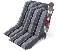 Beautissu 8X Premium Coussin Chaise Jardin Dossier Bas avec Sangles | 100x50cm 8cm épaisseur anthracite rayé tissu robuste antidérapant résistance aux UV fauteuil Fixation rembourrage Sun-NL