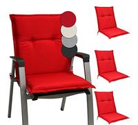 Beautissu Base NL Lot de 4 Coussin Fauteuil de Jardin 100x50x6cm - Coussin Assise Rouge pour Jardin, Balcon, Camping - Matelas Coussin Chaise à Dossier Bas