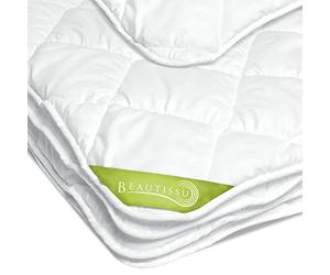 Beautissu Couette 4 Saisons lit 2 Personnes Microfibre Anti-acariens légère | 240x260cm blanc chaude douce confortable lavable à 60° Couverture Tempérée toutes mi-saison matelassée double BeauNuit MD