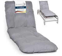 Beautissu Coussin Bain de Soleil épais Chaise Longue Jardin terrasse Balcon | 190x60cm 8cm gris clair confortable matelas transat extérieur pour lot Flair RL