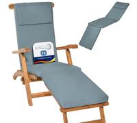 Beautissu Coussin Bain de Soleil Matelas transat extérieur Chaise Longue | 175x45x5cm bleu gris housse amovible luxe LoftLux DC