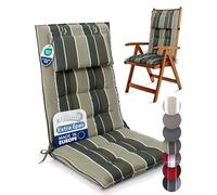 Beautissu Coussin Chaise Jardin Dossier Haut avec Sangles Fixation Robuste | 120x50cm vert 8cm épaisseur tissu antidérapant fauteuil premium Résistance assise extérieur tête Sun-HL