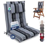 Beautissu Coussin Chaise Jardin Dossier Haut Premium Set de 2 avec Sangles | 120x50cm 8cm épaisseur anthracite tissu robuste antidérapant résistance aux UV fauteuil Fixation appui-tête galette Sun-HL