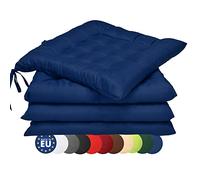 Beautissu Coussin Chaise Jardin épais pour intérieur et extérieur Lot idéal | 40x40x5cm bleu foncé confortable et de 4 rubans d'assise galette Lea
