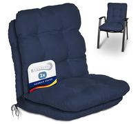 Beautissu Coussin exterieur jardin set de 2 chaise fauteuil transat balcon | 100x50x8cm bleu foncé de terrasse ou Coussins Dossier Standard bas galette Flair NL