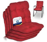 Beautissu Coussin Extérieur Jardin Set de 4 pour Chaise Fauteuil transat | 100x50x8cm rouge dossier standard coussins pour terrasse balcon bas d'assise galette Flair NL