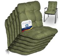 Beautissu coussin extérieur jardin set de 6 pour chaise fauteuil ou transat | 100x50x8cm vert olive dossier standard pour terrasse ou balcon Coussins basse assise galette Flair NL