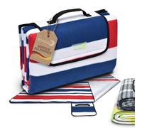 Beautissu Couverture Pique Nique Impermeable Nappe Picnic Portable Plaid | 200x200cm bleu et rouge tapis de plage avec poignée Camping Jardin isolante XXL extérieur Bella