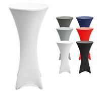 Beautissu Housse Stretch pour Table Haute de Bistro élégante bistrot Mange | Ø80-85cm pour mariage anniversaire baptême tables de mange debout nappe cocktail blanc spandex extensible Stella