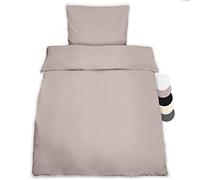 Beautissu Julie Set de Parure de Lit en Coton 135x200 cm - Ensemble Literie avec Une Housse de Couette 135x200 cm Un Taie d’Oreiller 80x80 cm pour Toute l’Année - Housses Taupe