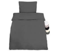 Beautissu Julie Set de Parure de Lit en Coton 135x200 cm - Ensemble Literie avec Une Housse de Couette 135x200 cm Un taie d’Oreiller 80x80 cm pour Toute l’année - Housses Anthracite