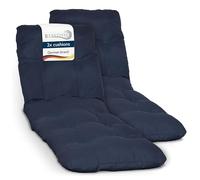 Beautissu Lot de 2 Coussin Bain de Soleil Chaise Longue Matelas Transat | 190x60cm Bleu Foncé 8cm Épais Confortable pour Jardin Terrasse Balcon Exterieur rembourrage Flair RL