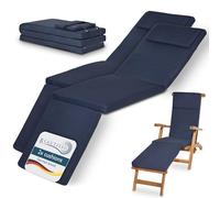 Beautissu Lot de 2 coussins de chaise longue de luxe LoftLux DC, 175 x 45 x 5 cm, bleu foncé