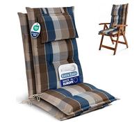 Beautissu Lot de 2 Premium Coussin Chaise Dossier Haut Coussin Exterieur Jardin 120x50x7cm Matelas épais Fait en UE Matériel Robuste 200g/m² Résistance UV HighLux HL Marron-Bleu carré