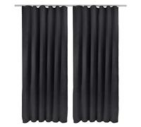 Beautissu Lot de 2 Rideaux Occultants Opaque à Ruflette Thermiques Blackout | 140x245cm Noir occultant thermique pour fenêtre porte Ruflette140x245cm Rideau voilage salon isolants chaleur Amelie BK