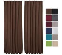 Beautissu Lot de 2 Rideaux thermiques Marron uni Occultant à ruflette Amelie - 140x245 cm - Rideaux occultants isolant uni à