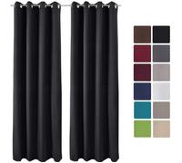 Beautissu Lot de 2 Rideaux thermiques Noir uni opaque à oeillet Amelie - 140x245 cm - Rideaux occultants isolant uni à anneaux