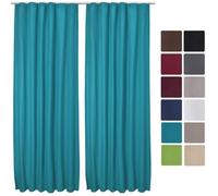 Beautissu Lot de 2 Rideaux thermiques Turquoise uni opaque à ruflette Amelie - 140x245 cm - Rideaux occultants isolant uni à